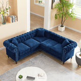 Blue Velvet  Deep Button Tufted Upholstered Arm