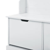All in One Hall Tree with 3 Top Shelves and 2 Flip Shoe Storage Drawers, Wood Hallway Organizer with Storage Bench and Metal Hanging Hooks, White