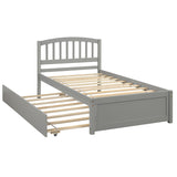Twin size Platform Bed Wood Bed Frame with Trundle, Grey