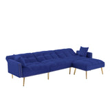 BLUE Velvet Upholstered Reversible Sectional Sofa Bed
