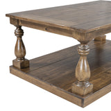 Rustic Floor Shelf Coffee Table with Storage, Solid Pine Wood