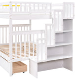 Full Over Full Bunk Bed with 2 Drawers and Staircase