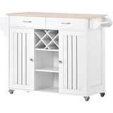 Kitchen Island Cart with Two Storage Cabinets，Wine Rack, Two Drawers, Spice Rack, Towel Rack