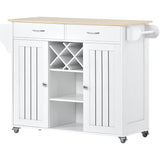 K&K Store Kitchen Island Cart with Two Storage Cabinets - Wine Rack, Two Drawers - Spice Rack - Towel Rack