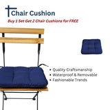 Solid Teak Wood Bistro Set Folding Table And Chair Set Power Coating Frame Patio Set With Waterproof Navy Cushion