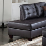 Contemporary Sectional Sofa Espresso Faux Leather Tufted Reversible 3pc Sectional Sofa L/R Chaise Ottoman Living Room Furniture