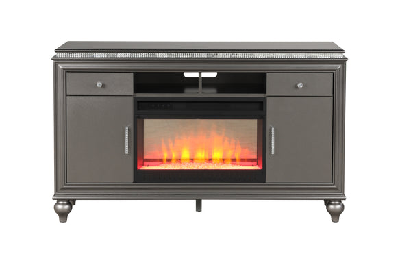 Ginger TV Stand With Electric Fireplace in Gun Metal