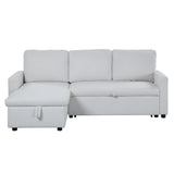 Brown Sleeper Sectional Sofa w/Storage, White Fabric