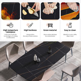 70.87"Modern artificial stone black curved metal leg dining table-can accommodate 6-8 people