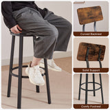 Oval Stool Swivel Bar Stool, Tall Bar Stool With Backrest, Industrial, Thick Iron Frame Footrest, 29.5" High.（Rustic Brown，17.5’’w x 13.4’’d x 40.5’’h）
