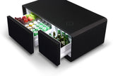 Modern Smart mini Coffee Table with Built in Fridge, Outlet protection,Wireless charging module,Mechanical temperature control,Power socket,USB interface And Ice Water interface.