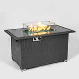 44" Gas Propane Fire pit  Table  Rectangle  50,000 BTU with  8mm Tempered Glass Tabletop & Blue Stone& Steel table lid &Table waterproof dusty Cover ,ETL Certification (Grey)