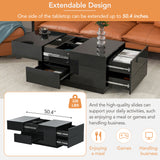 Extendable Coffee Table with 4 Drawers with Hidden Storage Compartment
