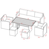 6-Piece Outdoor PE Rattan Sofa Set Patio Garden Wicker Dining and Coffee Sofa-Grey