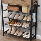 Entryway 4-tier Shoe Rack with Hall Tree, One Set Entryway Show Rack with Storage and Hooks