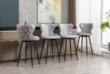 A&A Furniture,29" Modern Leathaire Fabric bar chairs,180° Swivel Bar Stool Chair for Kitchen,Tufted Gold Nailhead Trim Gold Decoration Bar Stools with Metal Legs,Set of 2 (Light Grey)