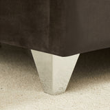 King bed, nightstand - brass studs adorn the headboard