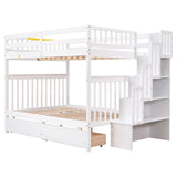 Full Over Full Bunk Bed with 2 Drawers and Staircase