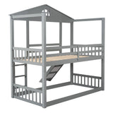 Twin over Twin House Bunk Bed with Convertible Slide and Ladder,Converts into 2 Separate Platform Beds,Gray