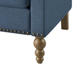 Classic Linen Armchair Accent Chair with Bronze Nailhead Trim Wooden Legs Single Sofa Couch for Living Room, Bedroom, Balcony, Navy Blue