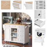 K&K kitchen cart with Rubber wood desktop rolling mobile kitchen island with storage and 5 draws