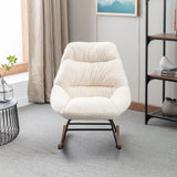 Tufted Upholstered Padded Seat Rocking Chair-Boucle Beige