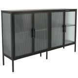 Accent 4 Glass Doors Buffet Storage Cabinet with Adjustable Shelves and Feet Cold-Rolled Steel Tempered Glass Sideboard  for Living Room Kitchen Room Black Color