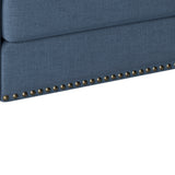 Classic Linen Armchair Accent Chair with Bronze Nailhead Trim Wooden Legs Single Sofa Couch for Living Room, Bedroom, Balcony, Navy Blue