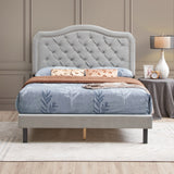 Queen Upholstered Bed Button Tufted with Curve Design - Strong Wood Slat Support