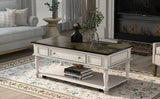 ON-TREND Two-tone Retro Cocktail Table Coffee Table Easy Assembly Movable with Caster Wheels for Livingroom (Antique Gray)
