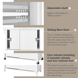 White Kitchen Island Cart with Rubber wood Drop-Leaf Countertop, adjustable height