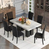 7-piece Dining Table Set with 1 Faux Marble Dining Rectangular Table and 6 Upholstered-Seat Chairs ,for Dining room and Living Room