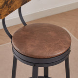 Swivel Bar Stool, High Bar Stool With Backrest, PU Soft Seat Cushion, Industrial, Thickened Iron Frame, Footrest.（Rustic Brown，13.4’’w x 40.5’’h）