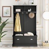 Hall Tree with 4 Hooks, Coat Hanger, Entryway Bench, Storage Bench, 3-in-1 Design, for Livingroom, Hallway (BLACK)