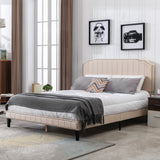 Queen Size Bed with Headboard,Modern Linen Curved Upholstered Platform Bed