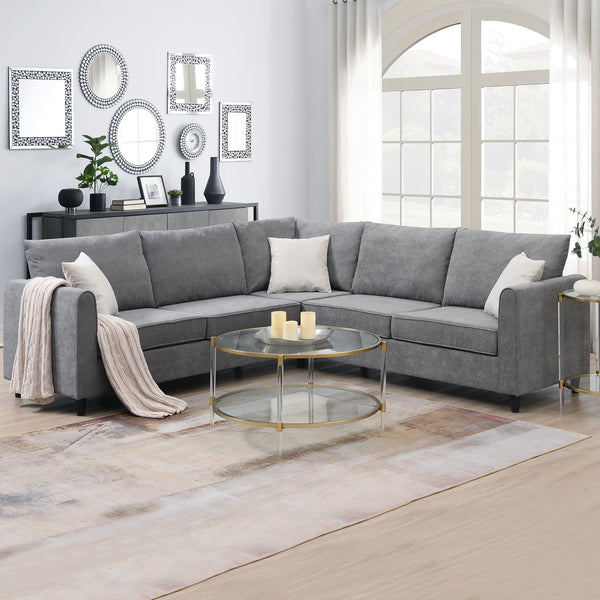 Modern Upholstered Living Room Sectional Sofa with 3 Pillows