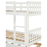 Twin Over Twin Bunk Beds with Trundle, Solid Wood Trundle Bed Frame with Safety Rail and Ladder