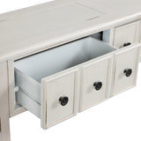 TREXM Rustic Entryway Console Table, 60" Long with two Different Size Drawers and Bottom Shelf for Storage (Antique White)