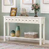 TREXM Rustic Entryway Console Table, 60" Long with two Different Size Drawers and Bottom Shelf for Storage (Antique White)