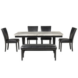 6-piece Dining Table Set with 1 Faux Marble Top Table,4 Upholstered Seats