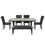 6-piece Dining Table Set with 1 Faux Marble Top Table,4 Upholstered Seats and 1 Bench, Table