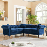 Blue Velvet  Deep Button Tufted Upholstered Arm