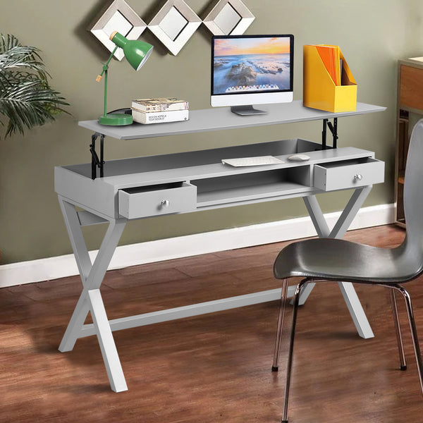 Lift Desk with 2 Drawer Storage, Computer Desk with Lift Table Top