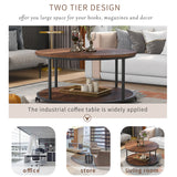 ON-TREND Round Coffee Table with Caster Wheels and Wood Textured Surface