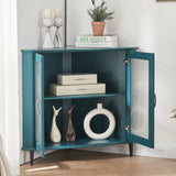 Corner Cabinet with Doors & Adjustable Shelf, Corner Night Stand, Free-Standing Storage Shelf Organizer for Small Space in Living Room/Bedroom/Kitchen (Teal Blue)