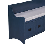 TREXM Movable Cushion Storage Bench with Drawers and Backrest for Entryway and Living Room（Antique Navy）