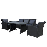 Outdoor Patio Furniture Set 4-Piece Conversation Set Black Wicker Furniture Sofa Set & Dark Grey Cushions