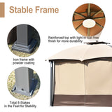 Outdoor Double Vents Gazebo Patio Metal Canopy with Screen and LED Lights for Backyard, Poolside, Brown