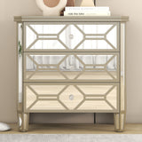 Elegant Mirrored 3-Drawer Chest with Golden Lines Storage Cabinet for Living Room, Hallway, Entryway