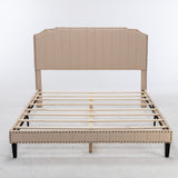 Queen Size Bed with Headboard,Modern Linen Curved Upholstered Platform Bed